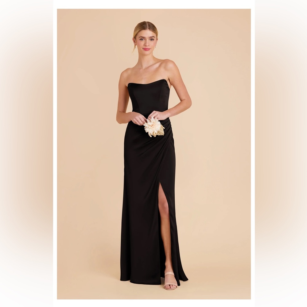 Birdy Grey Anne Dress, Elegant Matte Black Satin with Removable Straps